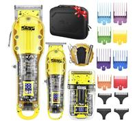 DSP Hair Clipper, Trimmer, Beard Shaver Kit for Men Professional Barber Set for Hair and Beard Cutting Zero Gap T-Blade Beard Trimmer, Rechargeable Bald Fade Clippers with LED Display (Yellow)