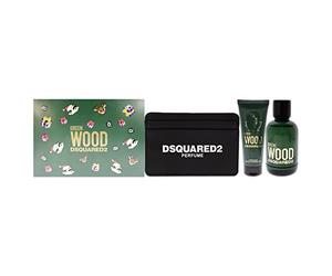 Dsquared2 Green Wood For Men 3 pz Gift Set 3,4oz EDT Spray, 3,4oz Perfumed Bath and Shower Gel, Card Holder