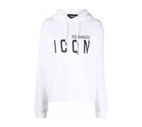 Dsquared2, ,Sweatshirts & Hoodies ,Donna ,Bianco ,S Felpa con cappuccio in cotone con stampa Icon