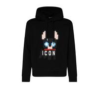 Dsquared2, ,Sweatshirts & Hoodies ,Uomo ,Nero ,S Felpa con Cappuccio Nera in Cotone con Stampa Icon