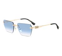 Dsquared2 Uomo Dsquared2 D2 0102/S LKS/ST Occhiali da sole Metallo Oro Azzurro Squadrata Normale Sfumato