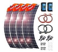 DSRETYEII 1200 Watt 12V-24V Monocristallino Rv Pannello Solare con 40A Lcd Pwm Regolatore Di Carica, Kit Pannello Solare per Rv, Barche, Trailer, Camper, Marine, Off-Grid Solar Power System, 4Pz