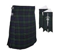 DSS Scottish Black Watch 8 yard tartan Kilt of Flashes & Kilt PIN - Nero - 91 cm vita