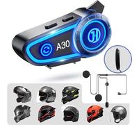 DSTELIN Casco Moto Auricolare, IPX7 Impermeabile Casco Moto Cuffie Bluetooth 5.3 con Riduzione del Rumore FM per comunicazione in motoCVC-Nero