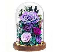 Dsuto Forever Fresh Bouquet di fiori in cupola di vetro con rose viola chiare conservate, regalo per donne, per compleanni, anniversari, Natale, San Valentino e festa della mamma