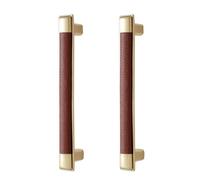 DSWZLQDXB 2 pezzi Manico in cuoio maniglie per mobili in pelle anti-collisione,pomelli Base in Lega di zinco per cassetti,Tiretti per armadietti,accessori per cucina (Hole Pitch 96mm,Red-gold)