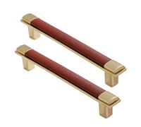 DSWZLQDXB 2 pezzi Manico in cuoio maniglie per mobili in pelle anti-collisione,pomelli Base in Lega di zinco per cassetti,Tiretti per armadietti,accessori per cucina (Hole Pitch 96mm,Brown-gold)
