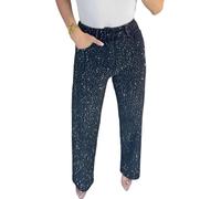 DSXH Jeans Dritti con Dettagli Strass, Jeans da Donna con Strass, Vita Alta, Jeans Elasticizzati con Decorazione Strass, （Nero, XL）