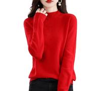 DSXH Maglioni in Cashmere da Donna, 100% Cashmere, a Maniche Lunghe, Girocollo, Morbido, Caldo, Lavorato a Maglia, Rosso, S