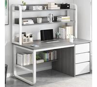 DSXH Scrivania per Computer con armadietto e libreria, scrivania per casa e Ufficio con 3 cassetti, scrivania Industriale, postazione di Lavoro per casa e Ufficio (47 Inch, Grigio)