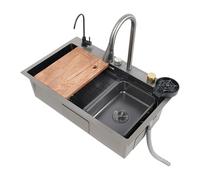 DSYOGX Lavello a cascata, in acciaio inox 304, singolo lavello rettangolare da cucina, lavandino drop-in Kitchen Sink grande per cucina, ristorante, nero (75 cm)