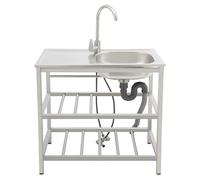 DSYOGX - Lavello da cucina indipendente in acciaio inox, lavello in acciaio inox con rubinetto per esterni, 75 x 40 x 78 cm, set completo con unità di scarico per cortili, giardini e esterni
