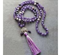DSZUJTYROP 108 Beads Crystal Amethyst Spiritual Lotus Pendant Anxiety Necklaces Yoga Necklace Jewelry