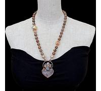 DSZUJTYROP 10mm Agate Round Shape Pearl Flower 36x52mm Cat Eye Rose Quartz Heart Shaped Pendant Necklace 24"