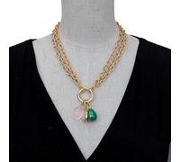 DSZUJTYROP 15x19mm Malachite Rose Quartz 17x22mm Cultured Pearl Gold Plated Chain Chokers Necklaces Minimalist Women Jewelry