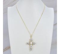 DSZUJTYROP 17.5" Shell pearl Cubic Zirconia pave Necklace Virgin Mary Cross Pendant necklacereligious style for women girl