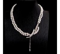 DSZUJTYROP 6mm 2 Rows White Sea Shell Pearl Choker Necklace Pendant Collar Lariat Necklaces Jewelry