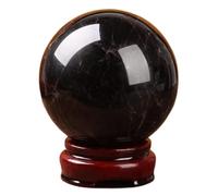 DSZUJTYROP Black Quartz Crystal Ball for Decorative, Obsidian Sphere with Wooden Stand,Polished Stone Ornament Home Office Decor,3.5"(9cm)