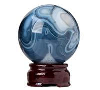DSZUJTYROP Black Sardonyx Geode Crystal Ball Decorative Balls Polished Divination Sphere with Wood Stand for Living Room Decor,50~55mm