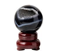 DSZUJTYROP Black Stripes Agate Crystal Ball with Stand| Geode Stone Sphere|Hand-Polished Sulpture|Fengshui, Divination, Decor