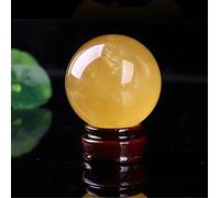 DSZUJTYROP Citrine Crystal Ball with Wooden Stand,Yellow Calcite Quartz Sphere, Scrying for Home Table Glass Decorative Balls,120mm/4.7in