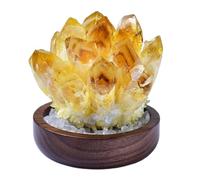 DSZUJTYROP Citrine Quartz Cluster with Wood Base, Yellow Crystal,Irregular Point Gemstone Home Decor