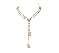 DSZUJTYROP Collana a catena da donna con catena lunga da 50 pollici coltivata con perle Keshi rosa coltivate, colore misto, rettangolo con zirconi cubici, catena lunga