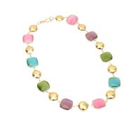 DSZUJTYROP Collana girocollo con perle di monete spazzolate placcate in oro di colore misto a forma quadrata naturale da 18 pollici, regali for feste for le donne