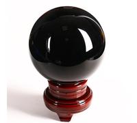 DSZUJTYROP Crystal Divination Sphere Black Obsidian Sculpture Figurine Gemstone Ball with Stand for Feng Shui Home Office Decor Gift,10cm/3.9in
