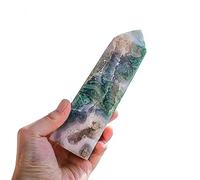 DSZUJTYROP Crystal Large Size Moss Agate Point Wand Stone Column Gemstone Polished Home Decoration (Size : 1000-1200g)