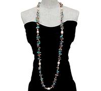 DSZUJTYROP Cultured Freshwater White Rice Pearl Multi Color Top-Drilled Teardrop Crystal Long Necklace 49"