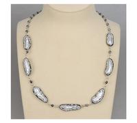 DSZUJTYROP Gioielli Collana da donna in ematite rotonda sfaccettata marcasite nera perla Biwa bianca naturale da 22 pollici