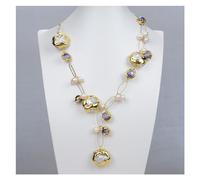 DSZUJTYROP Gioielli Collana in vetro di Murano viola Ede placcato oro con perle Keshi bianche coltivate d'acqua dolce naturale da 21 "per donna