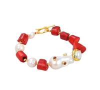 DSZUJTYROP Gioielli Corallo Rosso Bianco Perla Bianco Keshi Perla pavimenta il braccialetto del connettore Spedizione gratuita