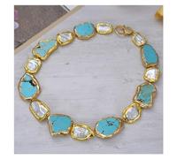 DSZUJTYROP Gioielli Keshi bianco coltivato perla blu turchese con collana placcata oro 20 "