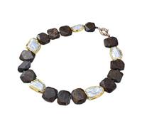 DSZUJTYROP Gioielli Keshi bianco naturale perla color oro naturale sfaccettato marrone bronzite grossa fetta collana rettangolare for le donne