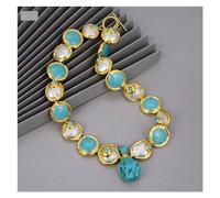 DSZUJTYROP Gioielli Naturali Coltivati Barocchi Moneta Perla Color Oro Placcato Blu Turchesi Collana Bracciale Orecchini Set for Le Donne(Necklace)