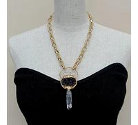DSZUJTYROP Gold color plated Chain Necklace 20" unusual style for women Purple Amethysts Quartzs Pendant necklace