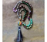 DSZUJTYROP Gorgeous Stones Charm sTriangle Pendant Tassel Necklaces Women Elegant Rosary Necklace Jewelry Gifts(Star)