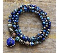 DSZUJTYROP Heart Pendant Necklaces Lovers Emperor Jaspers Strand Anxiety Neck Chain Elastic Yoga Bracelets Bohemia Jewelry