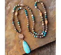 DSZUJTYROP Long Necklace Stones Crystals Teardrop Pendant Necklace Women Necklace Chain Bead Yoga Necklace