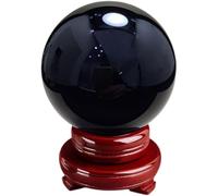 DSZUJTYROP Obsidian Crystal Ball Black Sphere Stone Gemstone with Stand Divination Figurine Home Decoration,11cm/4.3in