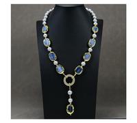 DSZUJTYROP Orecchini con pendente in cianite blu perla coltivata con patate grigie d'acqua dolce, set di regali semplici for donne(Necklace)