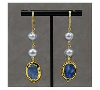 DSZUJTYROP Orecchini con pendente in cianite blu perla coltivata con patate grigie d'acqua dolce, set di regali semplici for donne(Earrings)