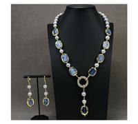 DSZUJTYROP Orecchini con pendente in cianite blu perla coltivata con patate grigie d'acqua dolce, set di regali semplici for donne(Sets)