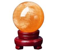 DSZUJTYROP Real Crystal Ball Citrine Sphere Decorative Balls Divination with Wood Stand Quartz Stone Gemstone FengShui Ornament,190mm/7.5in