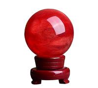DSZUJTYROP Red Crystal Ball,Polished Divination Decorative Sphere with Wood Stand Crystals Stone for, Witchcraft Halloween,Home Decorations,150mm