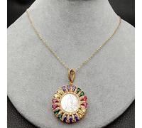 DSZUJTYROP Religious Style White Shell Virgin Mary Rainbow Pave coin Pendant necklace For Women Gift Choker necklace