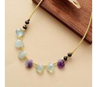 DSZUJTYROP Rose Quartzs Chokers Necklaces Women Exquisite Teardrop Charm Beaded Simple Necklace Jewelry Gifts(Fluorbaryt)