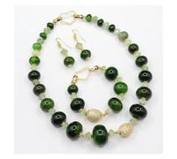 DSZUJTYROP Set di gioielli con smeraldi prehnite verde naturale, lucidatura, agata grezza, rondelle lisce, perline, collana, bracciale, orecchini(Sets)